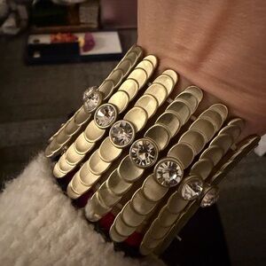 Bronze Tone & Rhinestone Stretch 2" Wide Cuff Bracelet, New